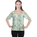 Green Christmas Trees, Cute, Doodle Cutout Shoulder T-Shirt