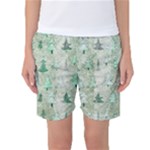 Green Christmas Trees, Cute, Doodle Women s Basketball Shorts