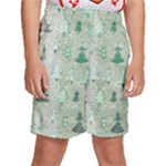 Green Christmas Trees, Cute, Doodle Kids  Basketball Shorts