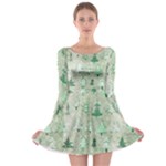 Green Christmas Trees, Cute, Doodle Long Sleeve Skater Dress