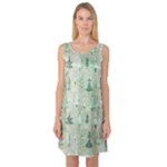 Green Christmas Trees, Cute, Doodle Sleeveless Satin Nightdress