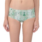 Green Christmas Trees, Cute, Doodle Mid-Waist Bikini Bottoms