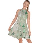 Green Christmas Trees, Cute, Doodle Sleeveless Halter Neck A-Line Dress