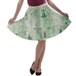 Green Christmas Trees, Cute, Doodle A-line Skater Skirt