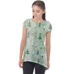 Green Christmas Trees, Cute, Doodle Cap Sleeve High Low Top