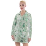 Green Christmas Trees, Cute, Doodle Women s Long Sleeve Casual Dress