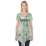 Green Christmas Trees, Cute, Doodle Short Sleeve Tunic 