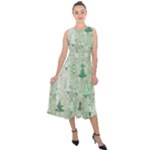 Green Christmas Trees, Cute, Doodle Midi Tie-Back Chiffon Dress