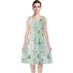 Green Christmas Trees, Cute, Doodle V-Neck Midi Sleeveless Dress 