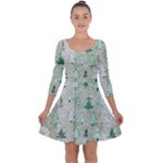 Green Christmas Trees, Cute, Doodle Quarter Sleeve Skater Dress