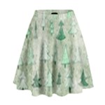 Green Christmas Trees, Cute, Doodle High Waist Skirt