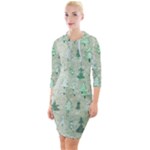 Green Christmas Trees, Cute, Doodle Quarter Sleeve Hood Bodycon Dress