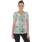 Green Christmas Trees, Cute, Doodle Shoulder Cut Out Short Sleeve Top