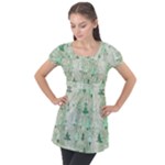 Green Christmas Trees, Cute, Doodle Puff Sleeve Tunic Top