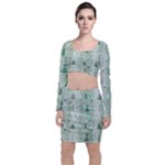 Green Christmas Trees, Cute, Doodle Long Sleeve Crop Top & Bodycon Skirt Set