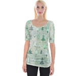 Green Christmas Trees, Cute, Doodle Wide Neckline T-Shirt