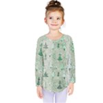 Green Christmas Trees, Cute, Doodle Kids  Long Sleeve T-Shirt