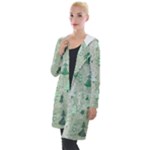 Green Christmas Trees, Cute, Doodle Hooded Pocket Cardigan