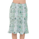 Green Christmas Trees, Cute, Doodle Short Mermaid Skirt