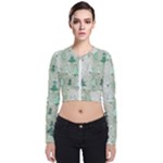 Green Christmas Trees, Cute, Doodle Long Sleeve Zip Up Bomber Jacket