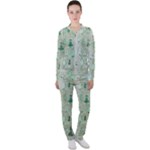 Green Christmas Trees, Cute, Doodle Casual Jacket and Pants Set