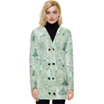 Green Christmas Trees, Cute, Doodle Button Up Hooded Coat 