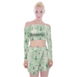 Green Christmas Trees, Cute, Doodle Off Shoulder Top with Mini Skirt Set