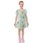 Green Christmas Trees, Cute, Doodle Kids  Short Sleeve Velvet Dress