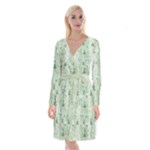 Green Christmas Trees, Cute, Doodle Long Sleeve Velvet Front Wrap Dress