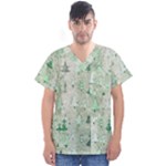 Green Christmas Trees, Cute, Doodle Men s V-Neck Scrub Top