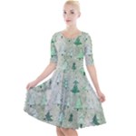 Green Christmas Trees, Cute, Doodle Quarter Sleeve A-Line Dress With Pockets