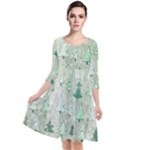 Green Christmas Trees, Cute, Doodle Quarter Sleeve Waist Band Dress