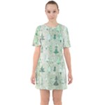 Green Christmas Trees, Cute, Doodle Sixties Short Sleeve Mini Dress