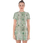 Green Christmas Trees, Cute, Doodle Drop Hem Mini Chiffon Dress