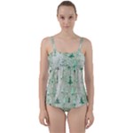 Green Christmas Trees, Cute, Doodle Twist Front Tankini Set