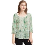 Green Christmas Trees, Cute, Doodle Chiffon Quarter Sleeve Blouse