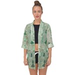 Green Christmas Trees, Cute, Doodle Open Front Chiffon Kimono