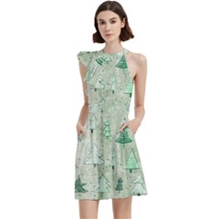 Cocktail Party Halter Sleeveless Dress With Pockets 