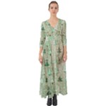 Green Christmas Trees, Cute, Doodle Button Up Boho Maxi Dress