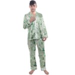 Green Christmas Trees, Cute, Doodle Men s Long Sleeve Satin Pajamas Set