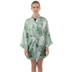 Green Christmas Trees, Cute, Doodle Long Sleeve Satin Kimono