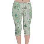 Green Christmas Trees, Cute, Doodle Velvet Capri Leggings 