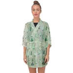 Green Christmas Trees, Cute, Doodle Half Sleeve Chiffon Kimono