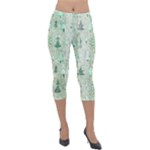 Green Christmas Trees, Cute, Doodle Lightweight Velour Capri Leggings 