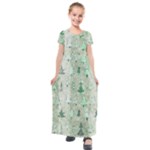 Green Christmas Trees, Cute, Doodle Kids  Short Sleeve Maxi Dress