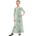 Green Christmas Trees, Cute, Doodle Kids  Quarter Sleeve Maxi Dress