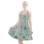 Green Christmas Trees, Cute, Doodle Halter Party Swing Dress 