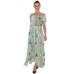 Green Christmas Trees, Cute, Doodle Off Shoulder Open Front Chiffon Dress