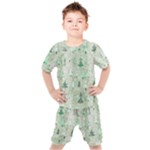 Green Christmas Trees, Cute, Doodle Kids  T-Shirt and Shorts Set