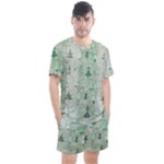 Green Christmas Trees, Cute, Doodle Men s Mesh T-Shirt and Shorts Set